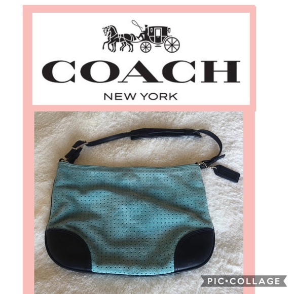 Rare! Coach Suede perforated Lt. Blue Slim Purse. - Picture 3 of 8